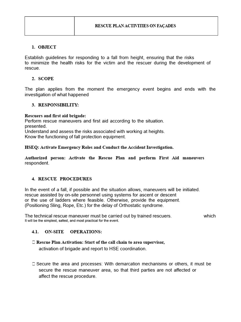 Rescue Plan For Heights in Tanks | PDF | Safety | First Aid