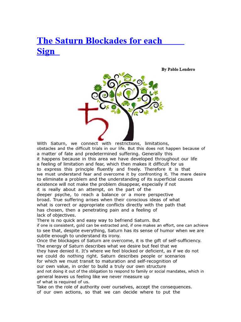 Saturn Blockages by Zodiac Sign | PDF | Disciplines | Love