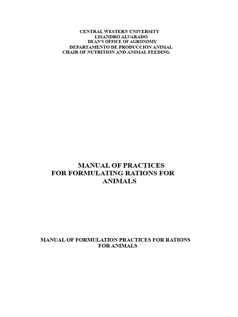 Manual of Practices For Formulating Rations For Animals | PDF ...