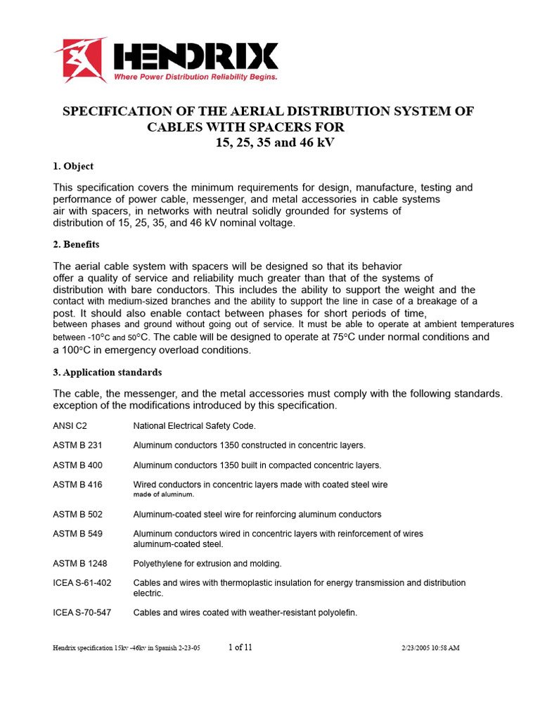 Aerial Cable System Specs: 15-46 kV | PDF | Electrical Conductor ...