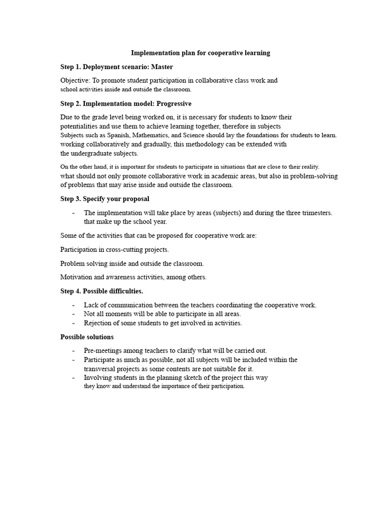 Cooperative Learning Implementation Plan | PDF | Learning | Cognition