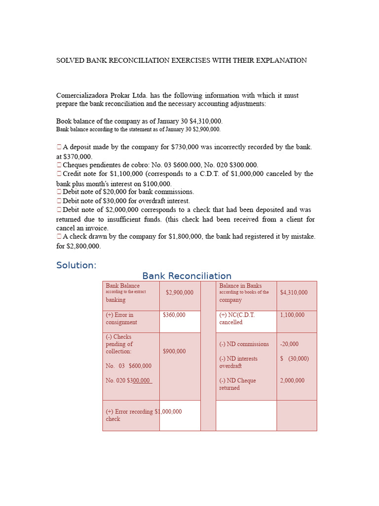 Bank Reconciliation Exercises Explained | PDF | Banks | Cheque