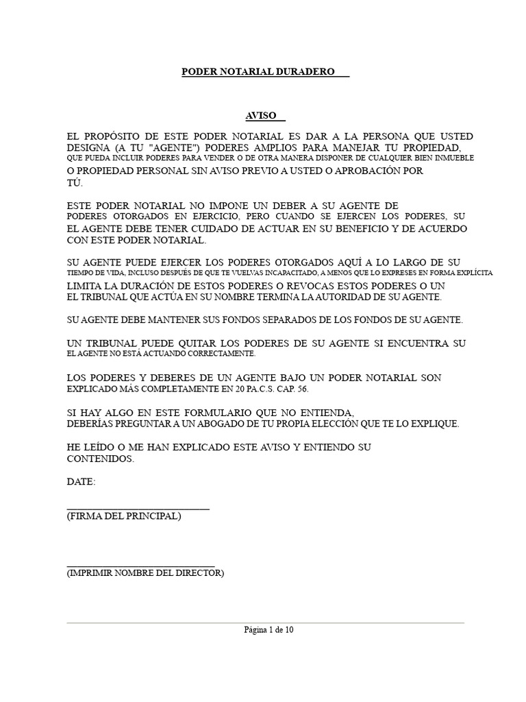 Poder Notarial Duradero: Guía y Ejemplo | PDF | Opción (Finanzas ...
