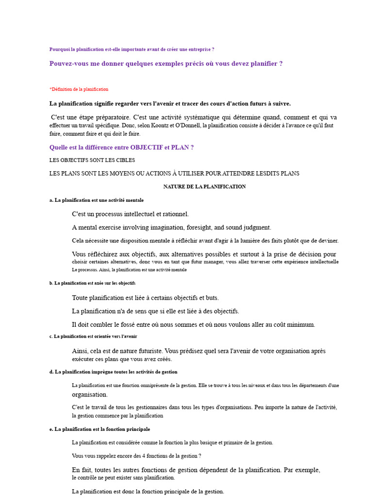 Importance de la planification en entreprise | PDF | Planification