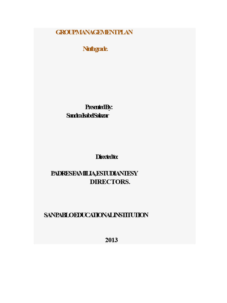 Ninth Grade Group Management Plan | PDF