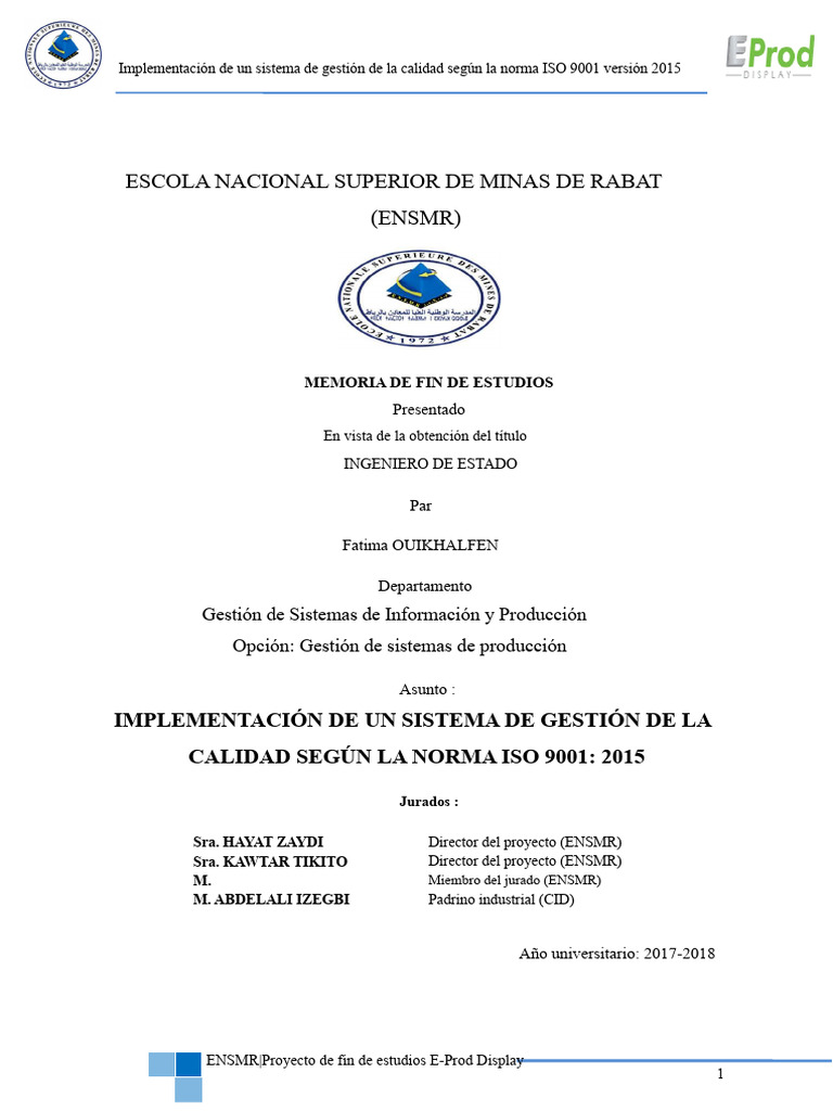 Implementación ISO 9001:2015 en Calidad | PDF | Sistema de manejo de ...