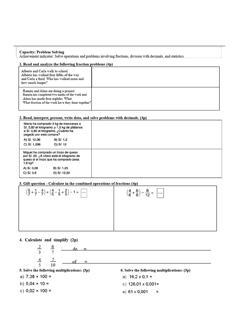 5th Grade Math Exam | PDF | Numbers | Elementary Mathematics