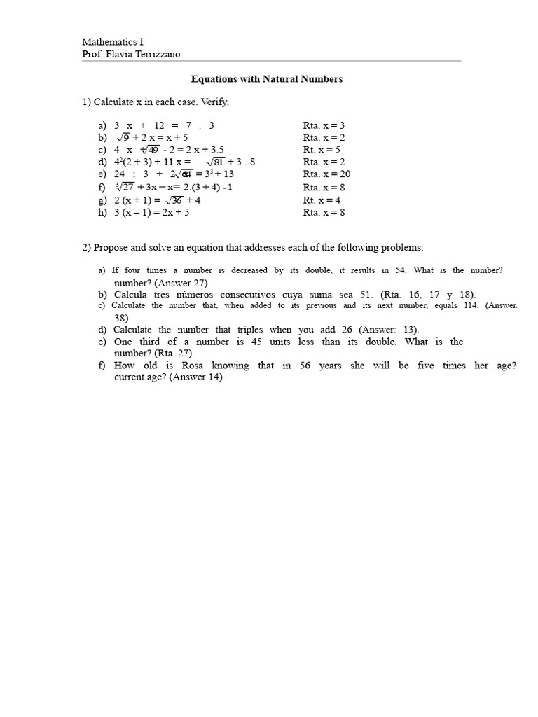 Solving Natural Number Equations | PDF