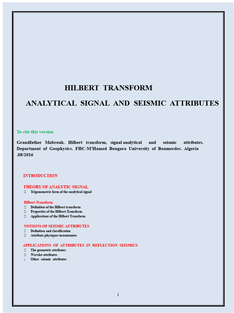 Hilbert Transform in Seismic Analysis | PDF | Reflection Seismology ...