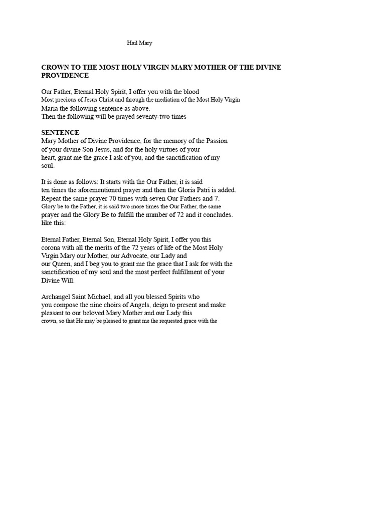 Hail Mary Prayer for Divine Providence | PDF | Mary, Mother Of Jesus ...