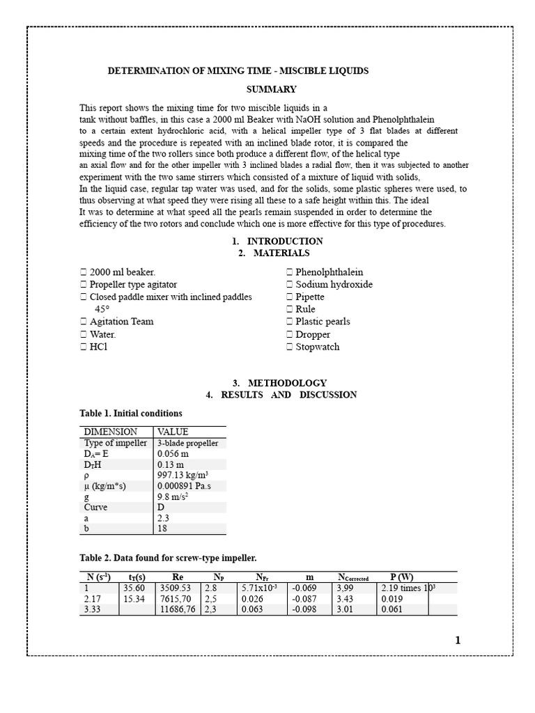 Mixing Time Analysis of Miscible Liquids | PDF | Solubility | Materials