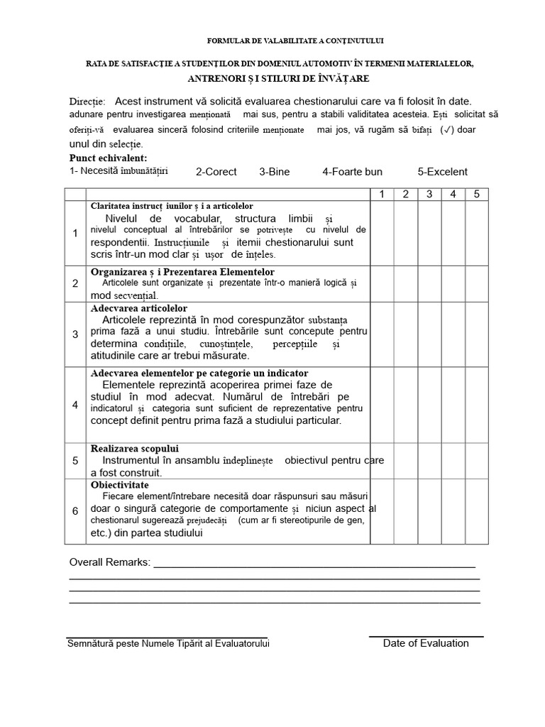 Formular de Validitate A Conținutului | PDF