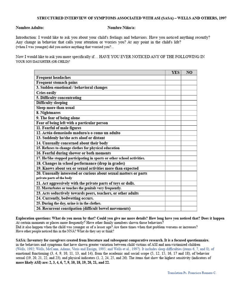 Structured Interview for ASI Symptoms | PDF | Behavioural Sciences ...