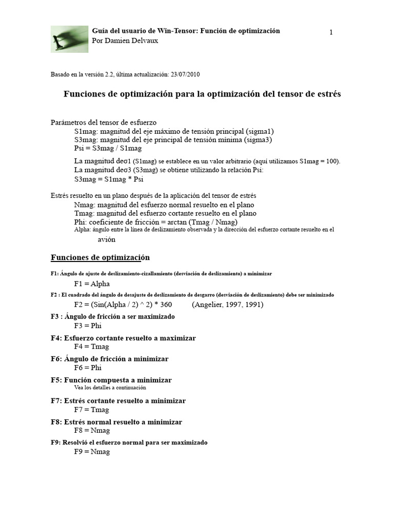 Funciones de Optimización de La Guía Del Usuario de Tensor-Win | PDF ...