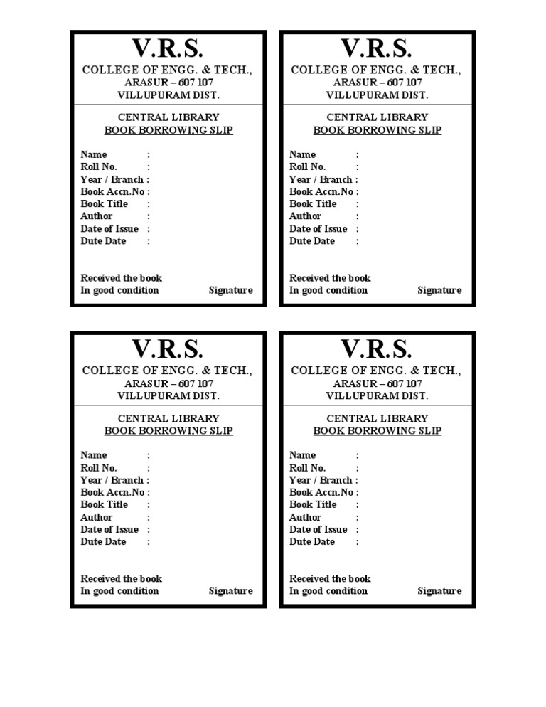 Library Book Borrowing Slip | PDF