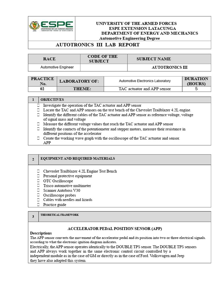 Sensor APP and Actuator TAC Report | PDF | Throttle | Voltage