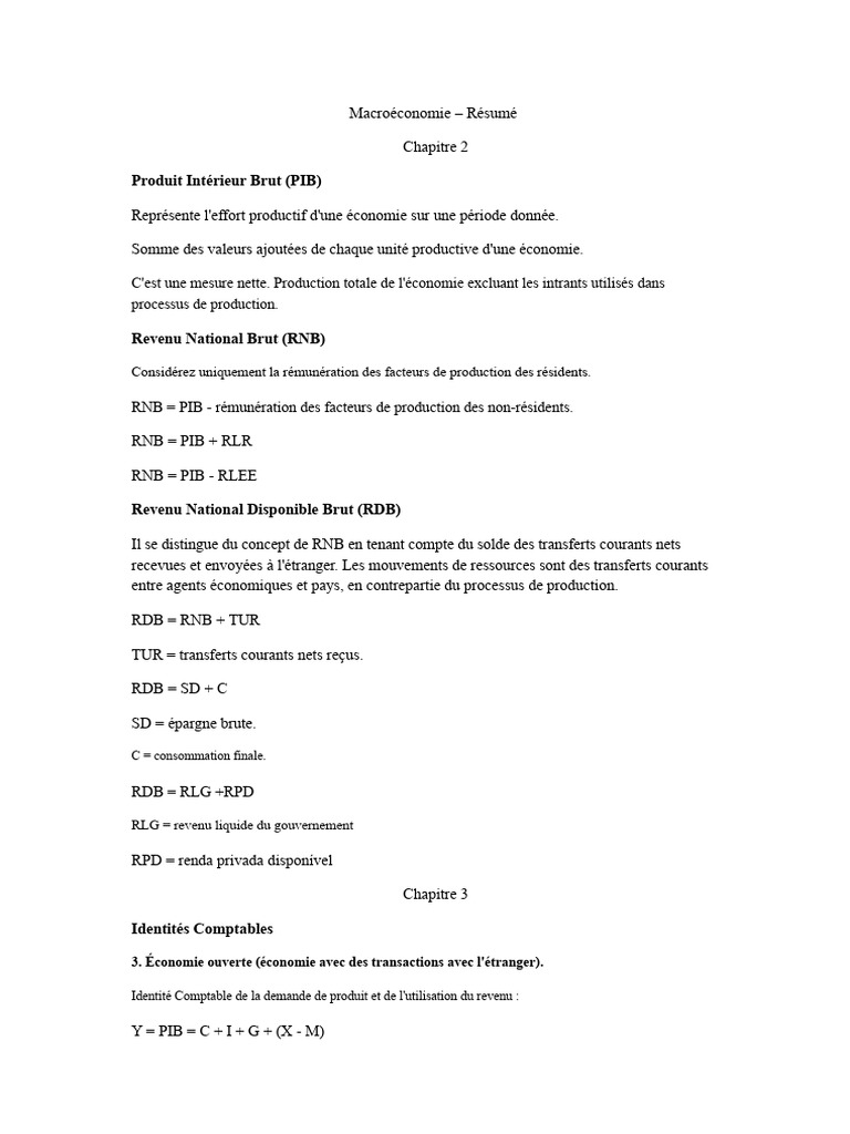 Résumé sur le PIB et RNB en macroéconomie | PDF | Produit intérieur ...