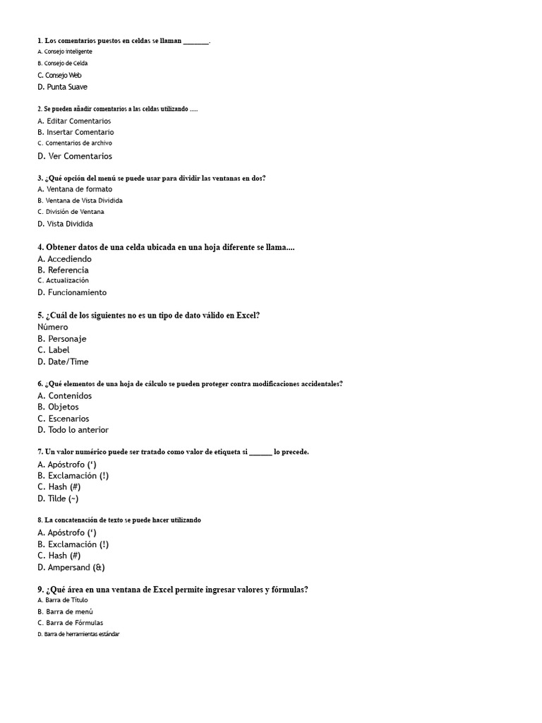 Preguntas Y Respuestas Sobre Excel Pdf Microsoft Excel Hoja De