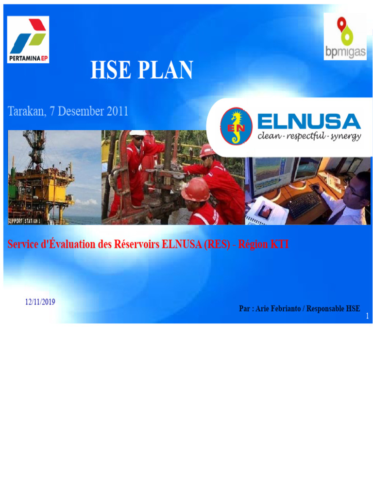 Plan HSE pour Services Pétroliers ELNUSA | PDF | Sécurité | Business