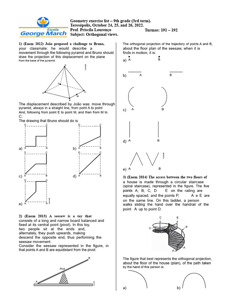 9th Grade Geometry Exercises: Orthogonal Views | PDF | Vertex (Geometry ...