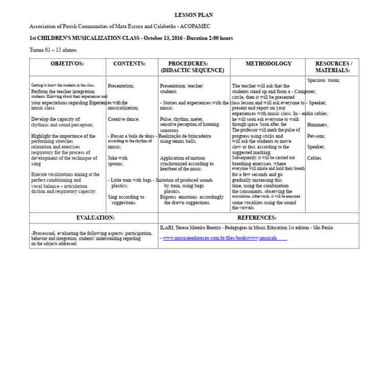 Music Education Lesson Plan For Children | PDF | Rhythm | Vocal Pedagogy