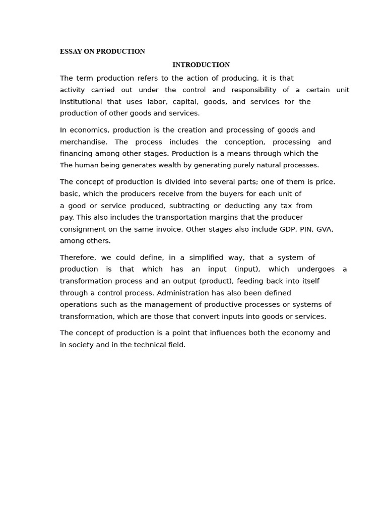 Essay On Production | PDF