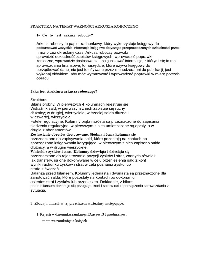 Praktyka Na Temat Znaczenia Arkusza Roboczego | PDF
