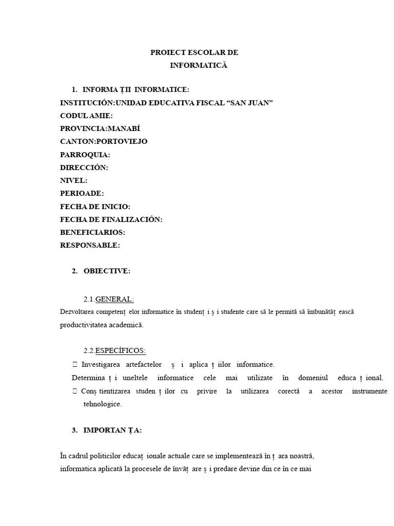 Proiect Școlar de Informatică | PDF