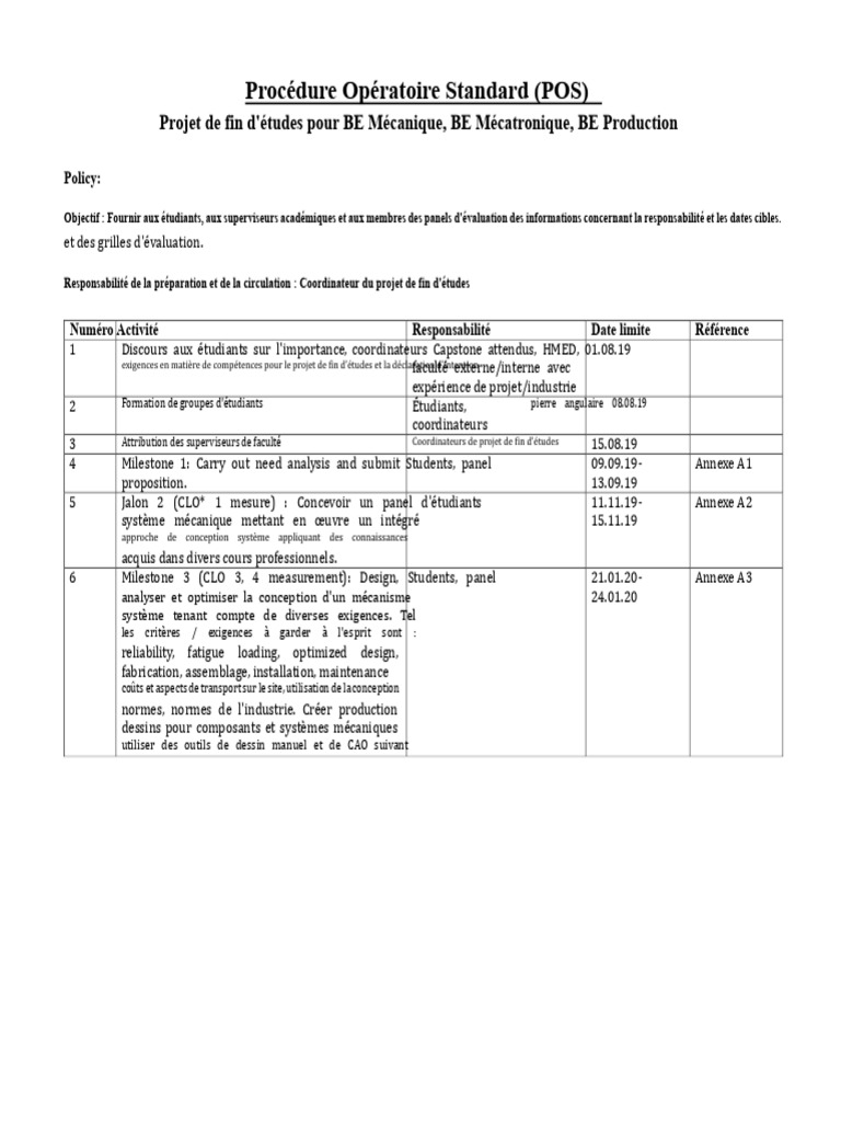Procédure pour Projet de Fin d'Études | PDF | Mécatronique | Conception ...