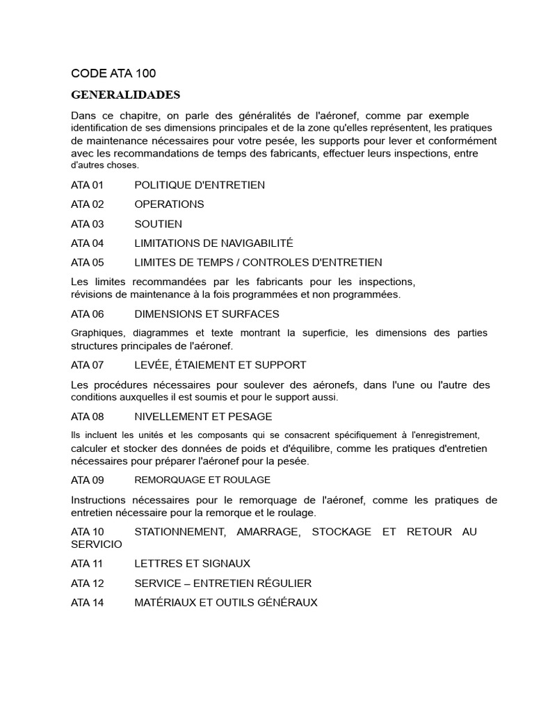 Guide complet sur le CODE ATA 100 | PDF | Hélicoptère | Avion