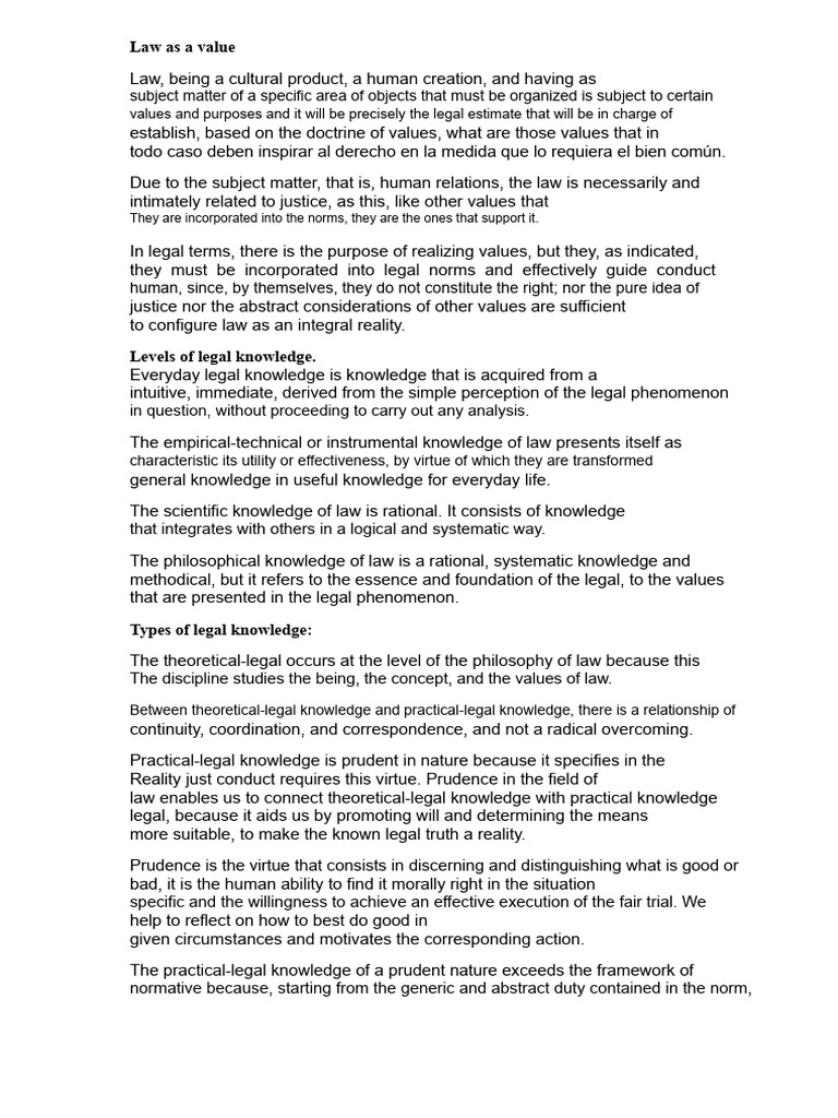 Understanding Legal Values and Knowledge | PDF | Knowledge | Prudence