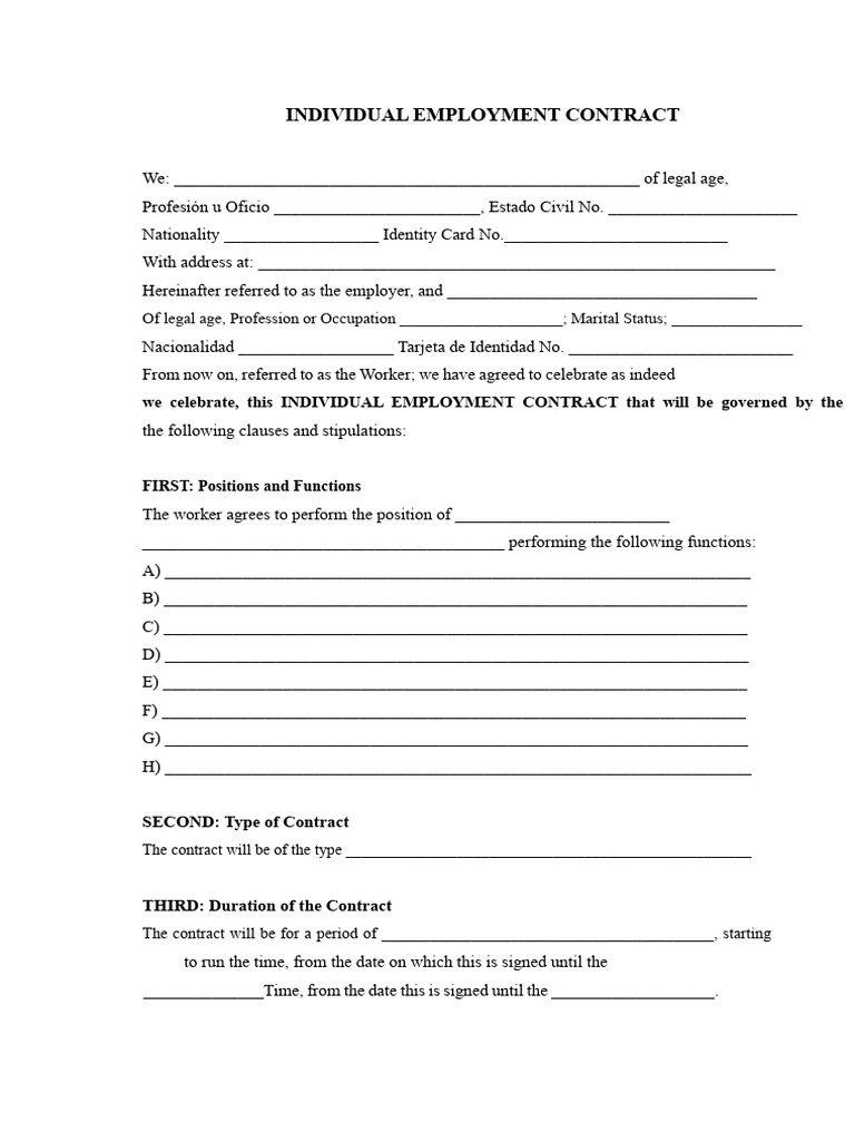 Individual Employment Contract Template | PDF | Employment | Working Time