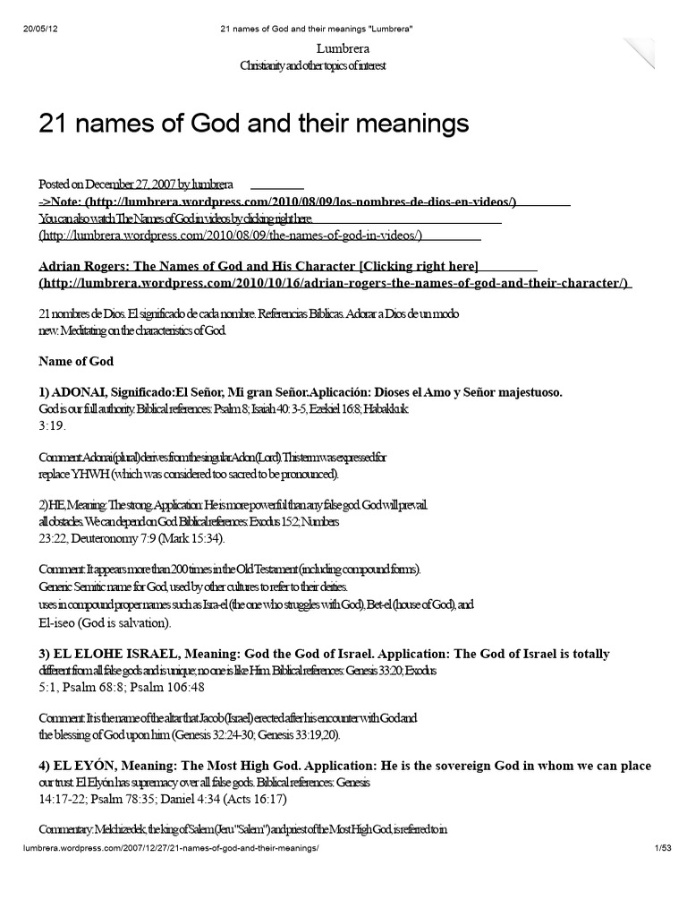 21 Names of God and Their Meanings | PDF | Names Of God In Judaism ...