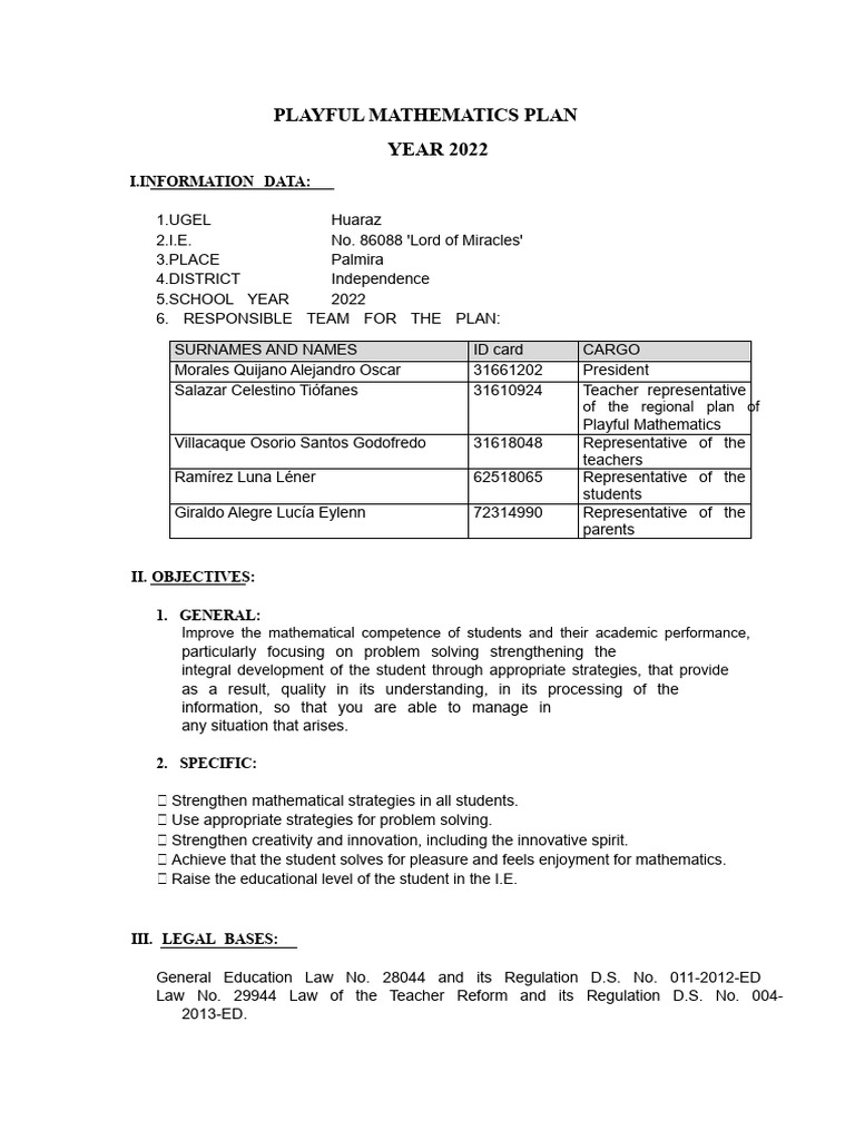 Playful Mathematics Plan Pdf Cognition Learning