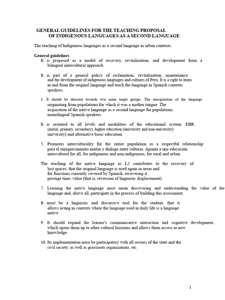 Teaching Indigenous Languages Guidelines | PDF | Second Language ...