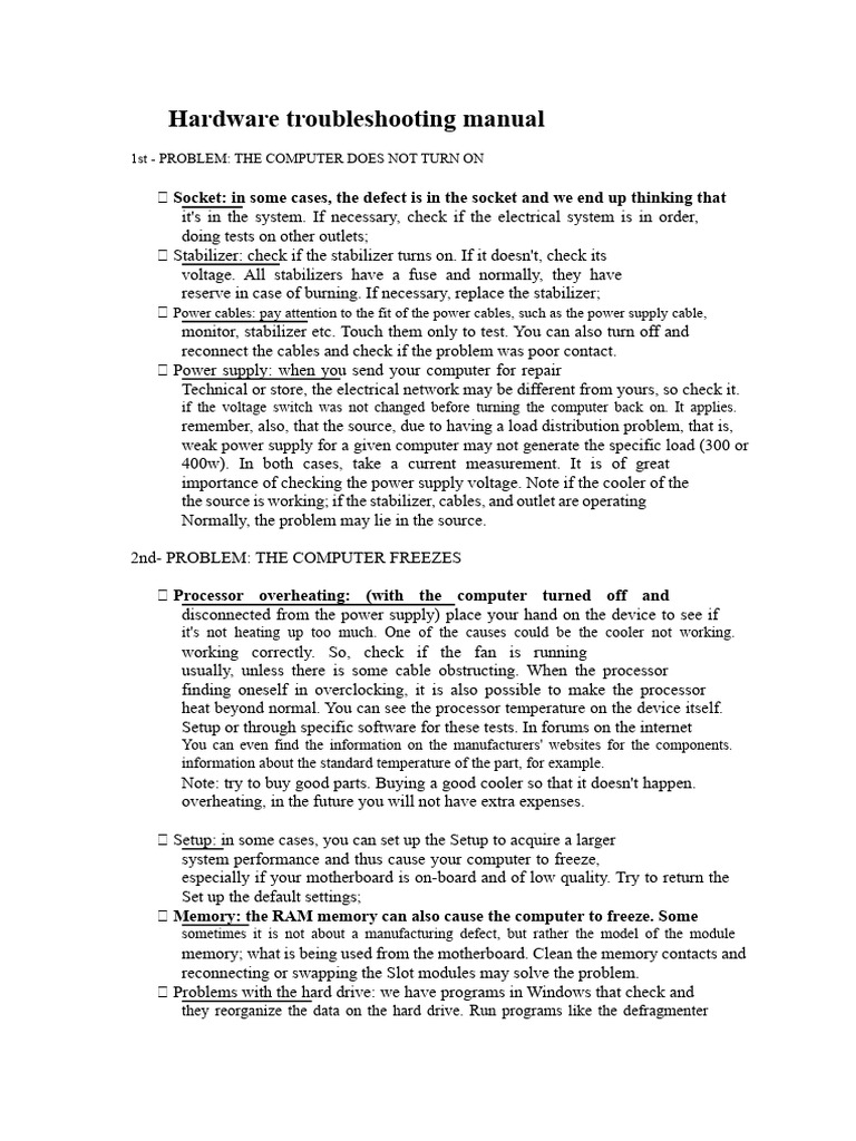 Essential Hardware Troubleshooting Guide | PDF | Bios | Computer Data ...