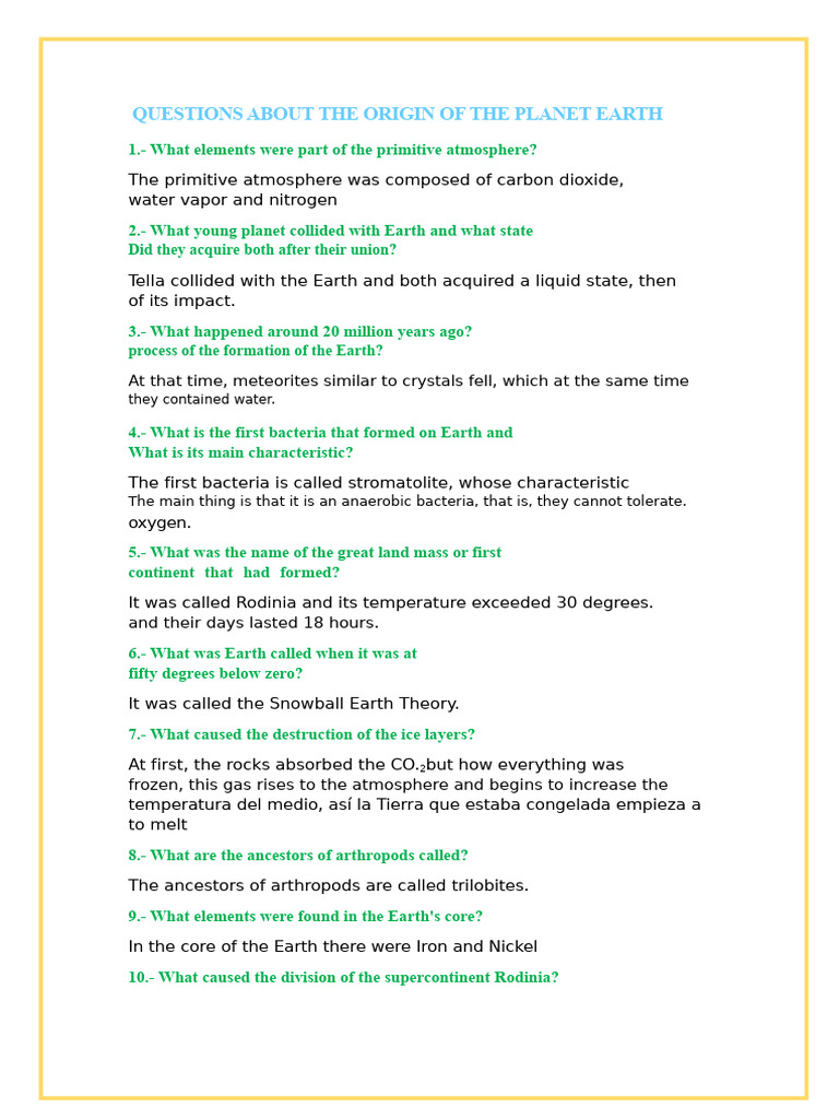 Questions About The Origin of Planet Earth | PDF