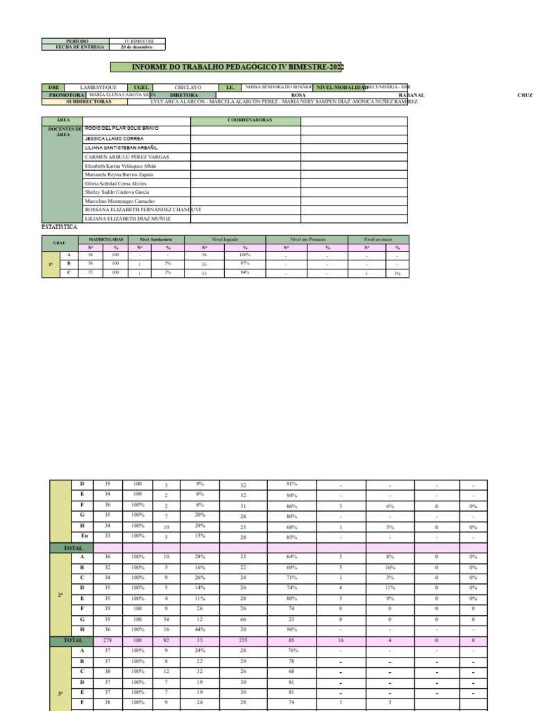 Informe Pedagógico IV Bimestre 2022 | PDF | Comentários | Science