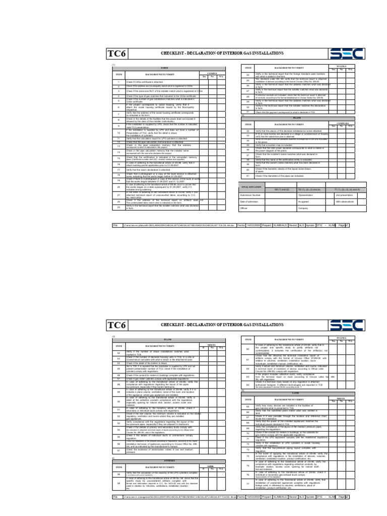 Checklist TC6 Ds. 66 | PDF | Pipe (Fluid Conveyance) | Duct (Flow)