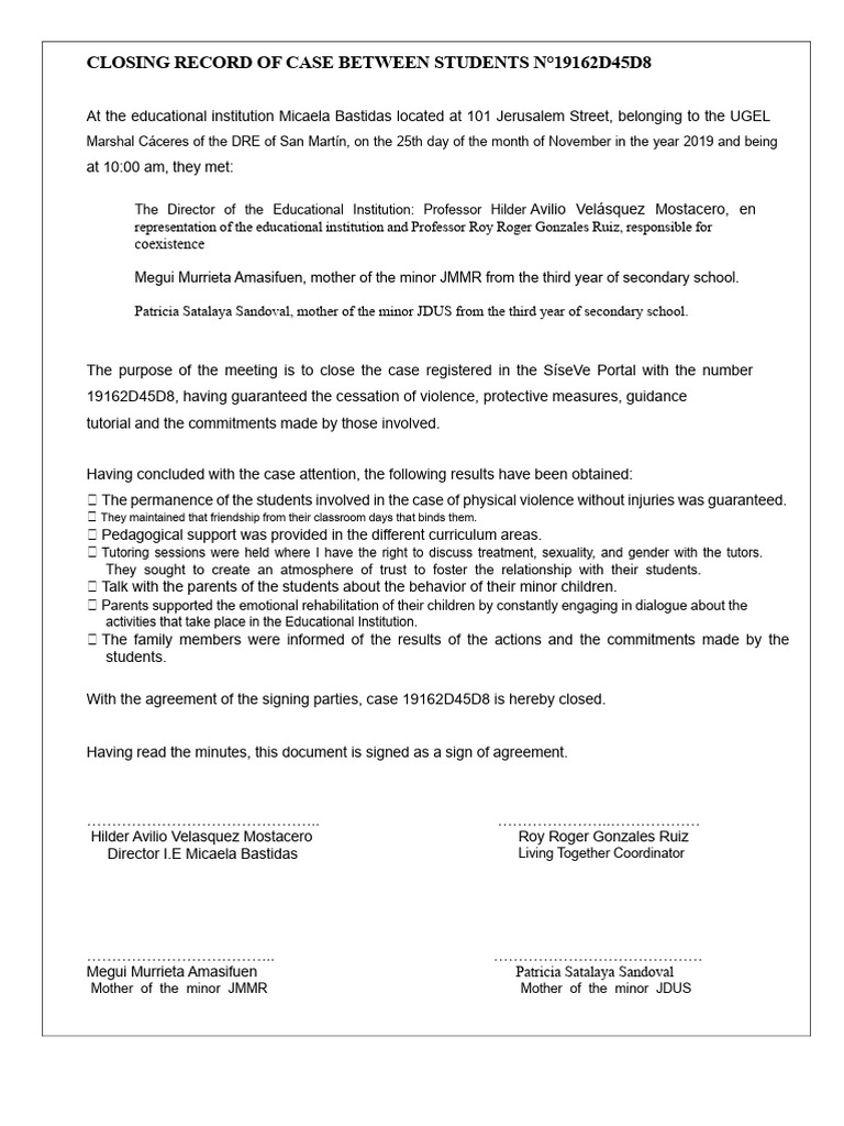 Case Closure Record - Between Students | PDF | Social Psychology ...