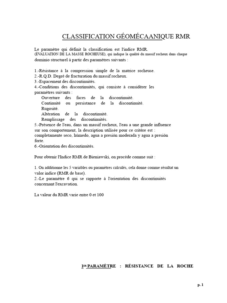 Classification géomécanique RMR détaillée | PDF | Physique appliquée et ...