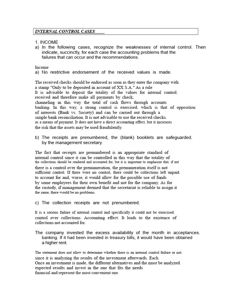 Internal Control Cases Example of Solution | PDF | Invoice | Banks