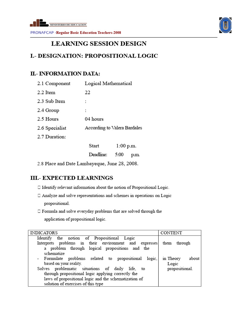 LEARNING SESSION DESIGN Nº 02 LOGIC.doc | PDF | Logic | Methodology