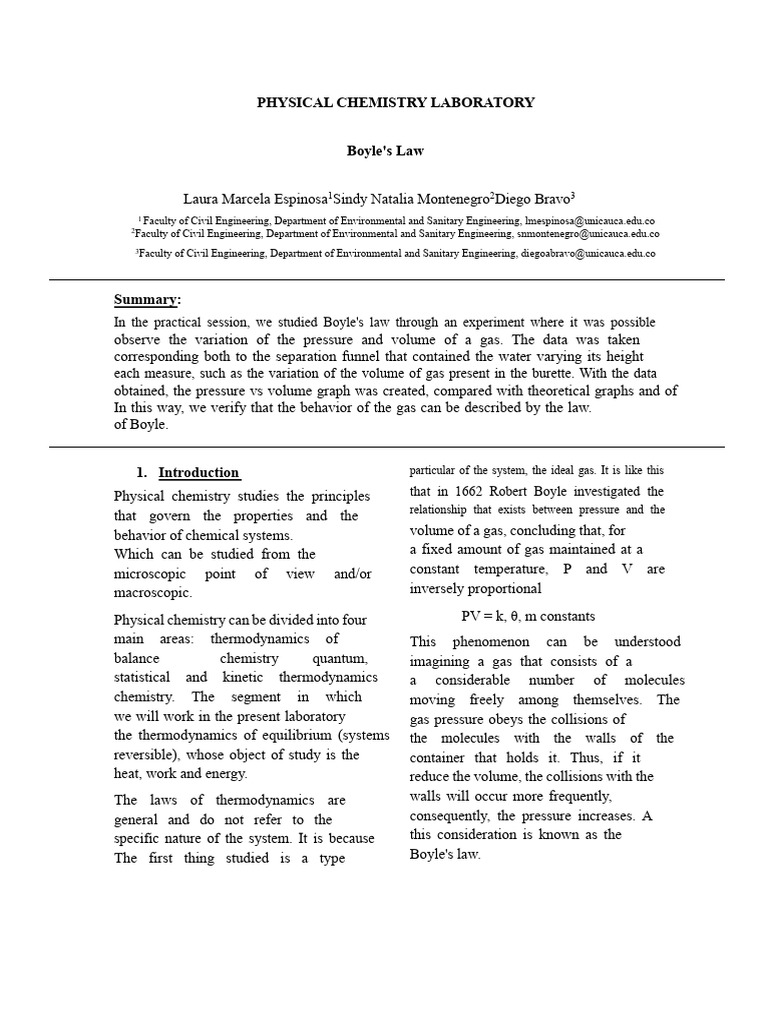 Report #1 Boyle's Law | PDF | Gases | Pressure