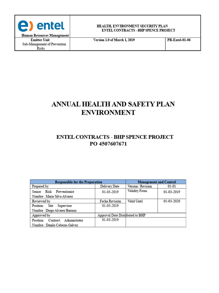 Health and Safety Plan for BHP Spence Project | PDF | Occupational ...
