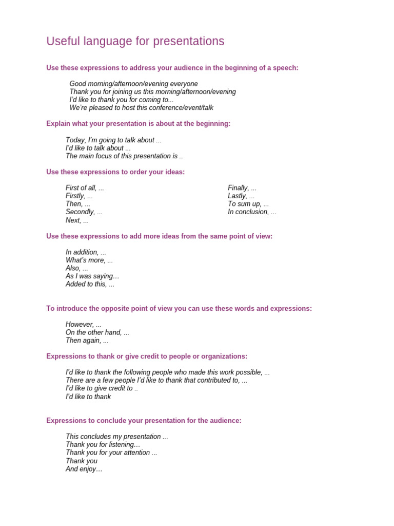 Use These Expressions To Address Your Audience in The Beginning of A ...