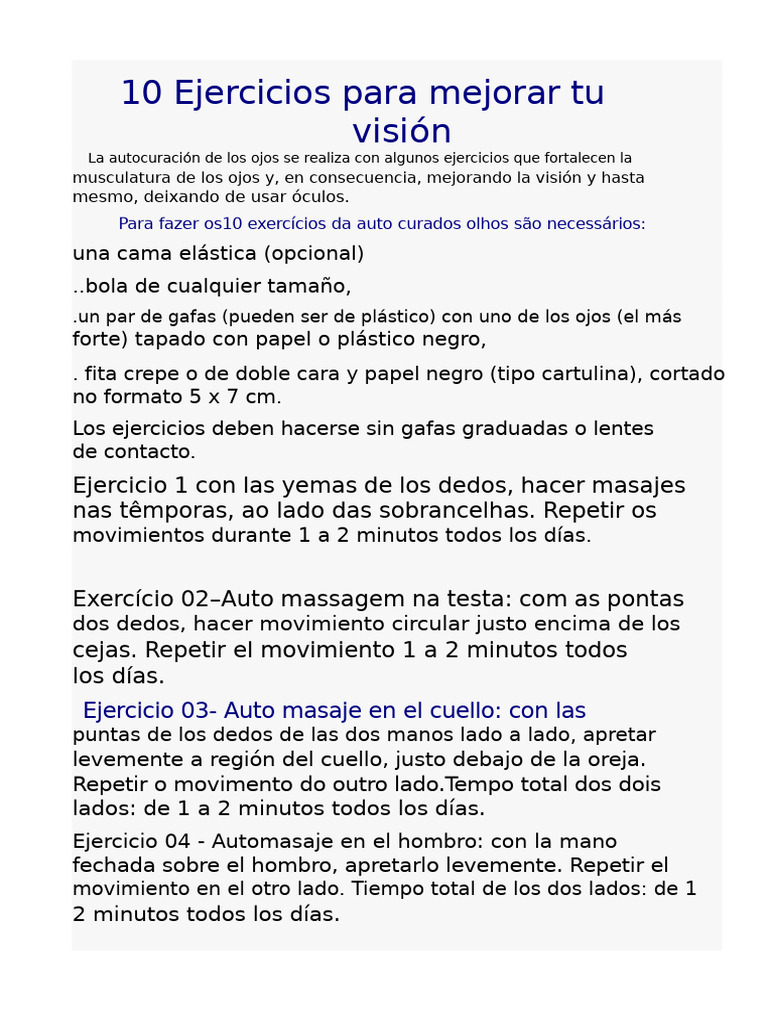 10 Ejercicios para Mejorar Tu Visión | PDF | Ojo | Lentes
