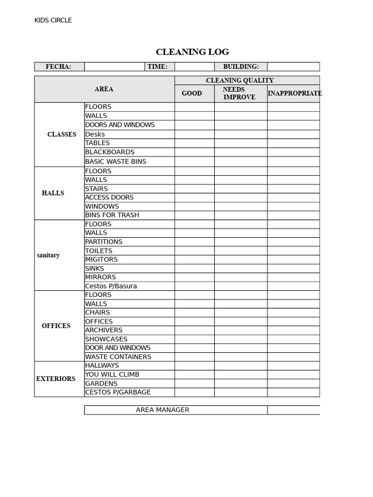 Cleaning Log | PDF