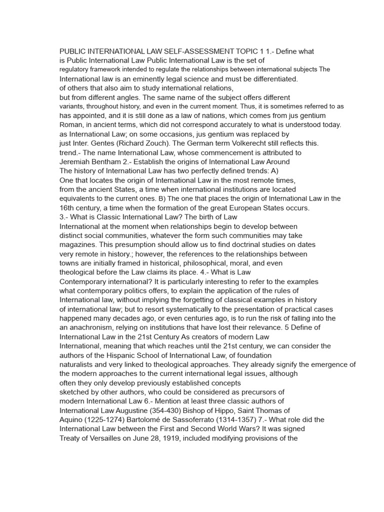 Public International Law Self-Assessment Topic 1 1 | PDF ...