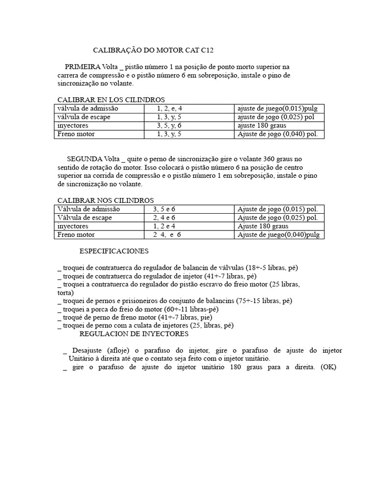 Calibração do Motor CAT C12 Passo a Passo | PDF